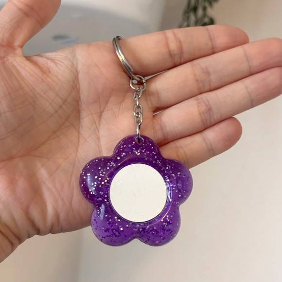 Lisa Frank Accessories - Vtg Lisa Frank Purple Glitter Flower Picture Frame/Mirror Keychain
